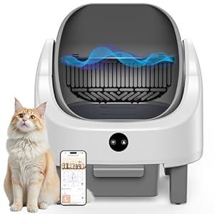 OROLEY Self Cleaning Cat Litter Box, Open-Top, Automatic Litter Box, Odor Control Robot, 96L APP Real-Time Monitor, Cat Litter-Boxs for Multiple Cats, Infrared Safety Sensor, Gray