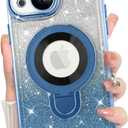 KANGHAR for iPhone 15 Case, Support for MagSafe [Four Corner Cushion Series] Kickstand Electroplate Edge Shockproof Durable Full Body Protection for Girls Women -Blue