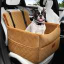 Dog Car Seat for Small Medium Dogs, Memory Foam Dog Booster Seats with Thick Cushion for Dogs Under 35lbs, Detachable Washable Pet Car Seat Travel Bed with Storage Pockets,2 Safety Belt (Coffee)
