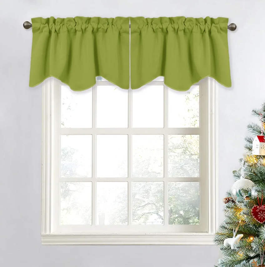 NICETOWN Curtain Valance for Home Decor - Kitchen/Living Room/Bedroom Short Small Curtain Window Treatment 52 inches by 18 inches Scalloped Valance Tier for Christmas (Green, 1 Panel)
