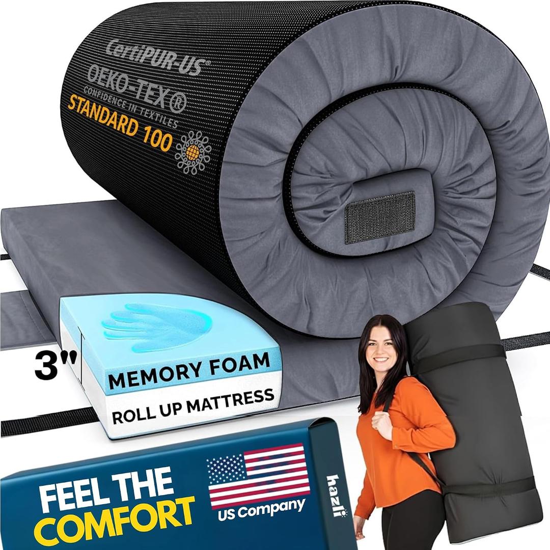 Hazli Matrix AirCell Memory Foam Camping Mattress Pad - CertiPUR-US Roll Up Mattress for Adults - Portable Foam Sleeping Mats for Camping - Camp Cot Sleeping Pad - Floor Sleep Mat Bed Roll for Car RV