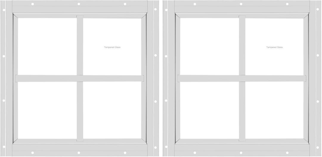 2 Pack Shed Window 12" W x 12" H, White Flush Mount Window with Tempered Glass for Playhouses, Sheds, Garage and Chicken Coops