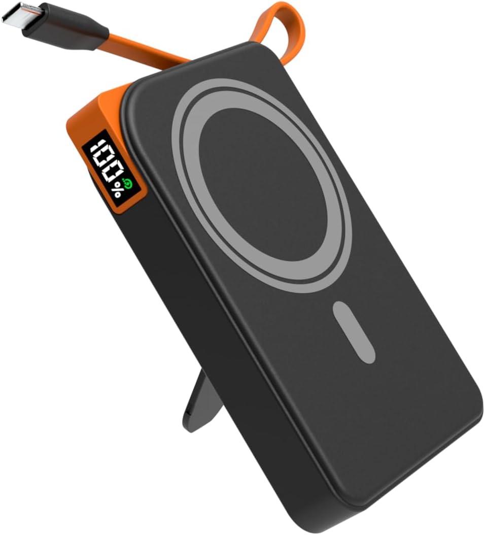 for Magsafe Battery Pack 10000mAh, 3-in-1 Magnetic Portable Charger with USB-C Cable 22.5W Fast Charging, Foldable Stand Wireless Power Bank, Powerbank Compatible with iPhone 17/16/15/14/13/12 Series