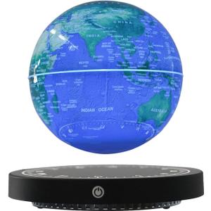 6" Magnetic Levitation Floating Globe Anti Gravity Rotating World Map with LED Light 7 Colors Display Floating Globe for Children Educational Gift Home Office Desk Decor (Blue-Clock Base)