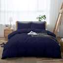 Oversized King Duvet Cover Set | 100% Breathable Egyptian Cotton | Comforter Cover with Zipper Closure & Corner Ties | 600 Thread Count | Super Soft 3 Pieces Bedding Set (Navy Blue)