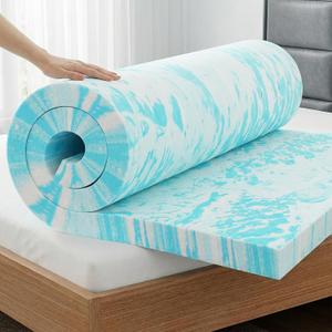 OLIXIS 4 Inch Queen Size Gel Infused Memory Foam Mattress Topper, a Soft Breathable Cooling Bed Pad, a Comfortable Bed Mattress Overlay for Bedroom, RV, Camper and Sleeper Sofa, Certi PUR-US Certified