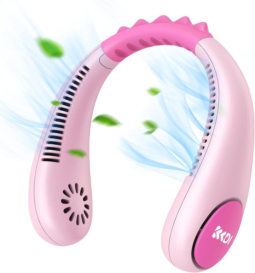 Kids Neck Fan, Portable Bladeless Fans for Kid 4-14Y Girls & Boys, 2600mAh USB Personal Mini Cooling Fan for Travel/Camping/Study, 4 Speeds, Lightweight, Compact, Perfect Summer Gifts for Kids (Pink)