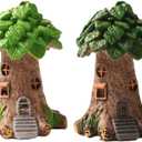 2PC Resin Fairy Tale Treehouse Figurine, Miniature Garden Gnome Home, Plant-Themed Collectible for Indoor/Outdoor Decor & DIY Bonsai/Fairy Garden