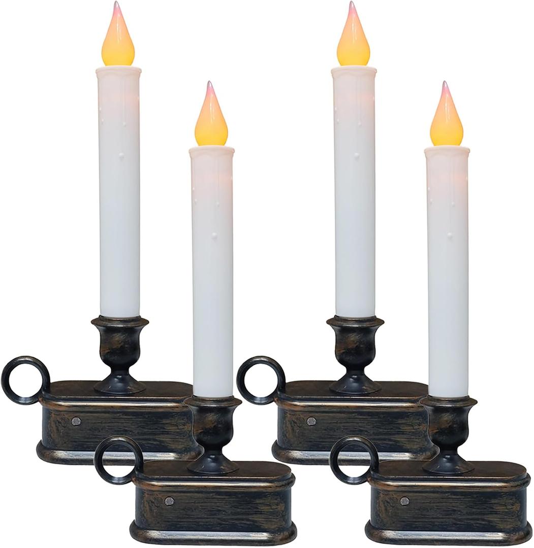 SUNSGNE Battery Operated Window Candles, Flameless Window Candles with Sensor Dusk to Dawn for Holiday Home Table Christmas Decor, 4 Pack, Antique Bronze Base
