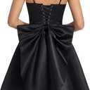 WDIRARA Women's Satin Bow Homecoming Dresses Spaghetti Strap Wedding Guest Gown Summer Mini Dress (Black, XXL)
