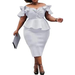 VERWIN Plus Size Women's Midi Dress Patchwork Short Sleeve Women's Bodycon Dress High Waist Dress (4X-Large, White)