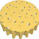 Bee Kind Yellow Tablecloth Round 7070 Inch, Spring Summer Honeycomb Themed Tablecloth Washable Table Cover for Party Picnic Dinner Decor
