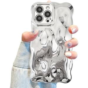 Aitipy Compatible with iPhone 14 Pro Silver Wavy Phone Case, Cute Coquette 3D Wave Bubble Pattern and Stylish Wavy Border, Soft TPU, Protection Shockproof Phone Case for Women Girls