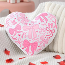 Bucherry Valentines Day Heart Pillow 14 x 12 Inch Romance Bow Love Throw Pillows Soft Plush Fluffy Faux Fleece Cushion for Women Valentine Anniversary Bed Couch Decor