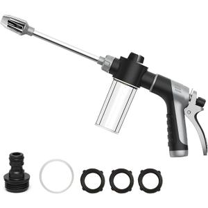 High Pressure Soap Sprayer for Garden Hose, Foam Gun Car Wash Sprayer with 3.5oz/100cc Plastic Soap Dispenser Bottle, Adjustable Nozzle for Gardening, Solar Panel Cleaning, Pet Showering (Grey) (Gray)