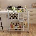 FATORRI Bar Cart Silver, Bar Carts for The Home, Home Bar Serving Carts for Liquor, Rolling Wine Cart with 3 Tier Mirrored Shelves on Wheels for Alcohol and Beverage (Silver), 13.98 inches D x 35.47 inches W x 36.3 inches H