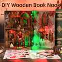 fifijoy Haunted Horror Book Nook Kit, DIY Miniature Dollhouse Halloween Booknook Kit, Spooky Creepy Scary 3D Wooden Puzzle Bookend Bookshelf Insert Decor with LED Light (Haunted Mansion)