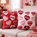 Peryiter Set of 2 Valentine's Day Throw Pillow Covers 18 x 18 Inch Red Candy Conversation Embroidery Cushion Covers Love Heart Pillow Cases for Couples Valentines Holiday Sofa Bedroom Home Decor