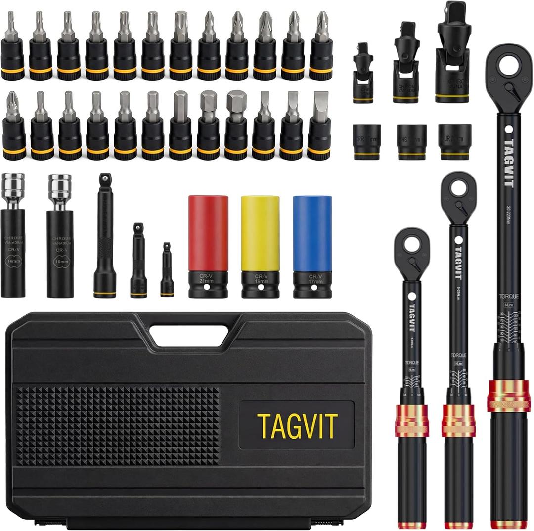 41Pcs Torque Wrench SET, 4-20Ft.lb, 5-45Ft.lb, 15-165Ft.lb 3% Accuracy Click Torque Wrenches for Bicycle, Motorcycle, Car, Maintenance