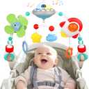 Musical Baby Stroller Arch Toys, Travel Car Seat Toys, Baby Play Arch Crib Accessory Toys, Mobile for Bassinet, Pram Activity Arch Bar Toys for Babies Infants (Space)