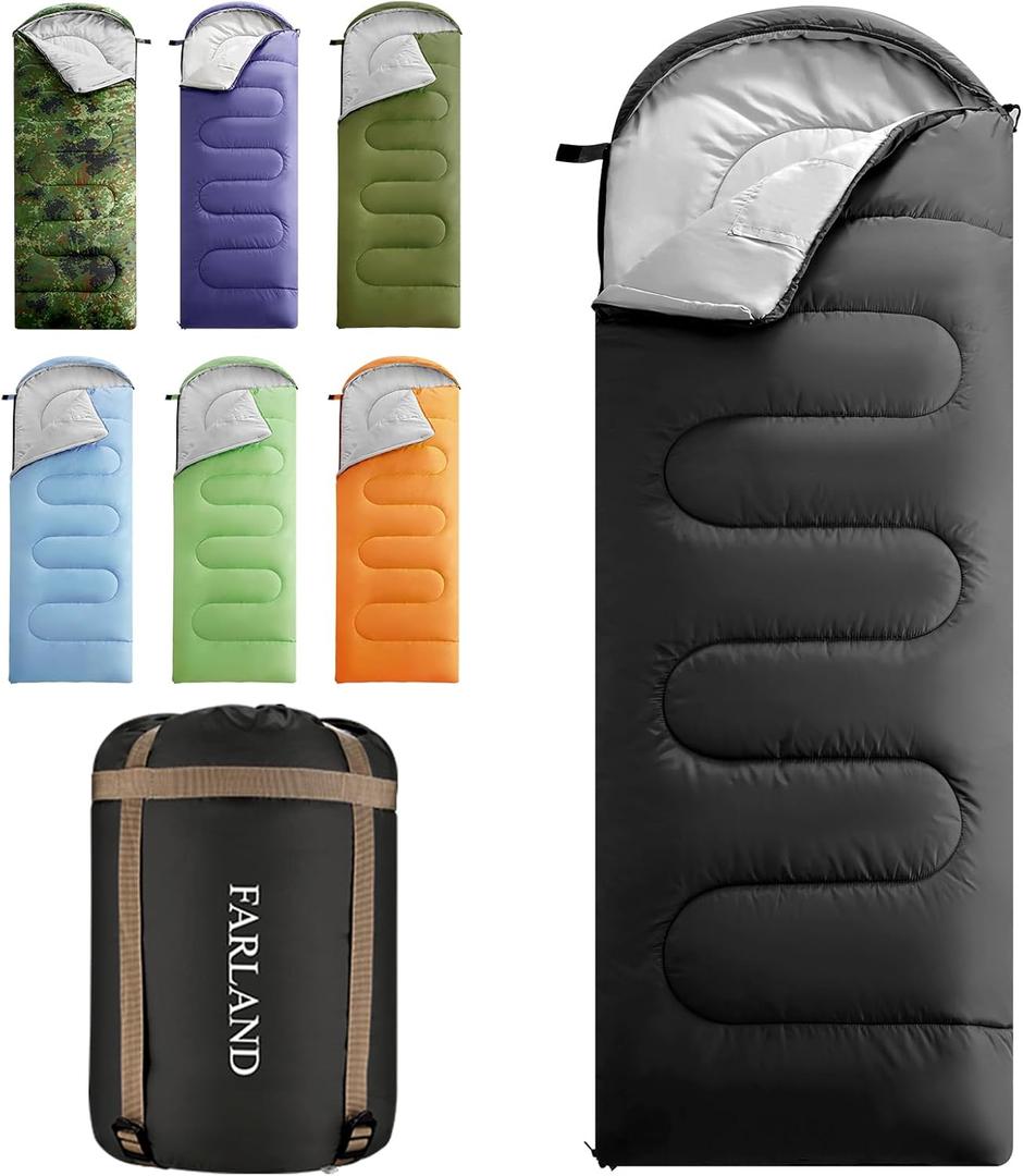 FARLAND Sleeping Bags 30℉ for Adults Teens Kids with Compression Sack Portable and Lightweight for 3-4 Season Camping, Hiking,Waterproof, Backpacking and Outdoors, Dark Grey, Large(86.6"x32.68")