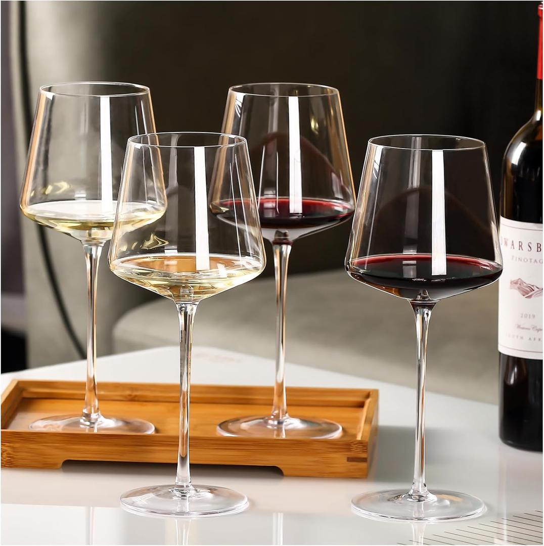 Physkoa 18oz Glasses Set of 4-LeadFree Crystal Glass with Tall Long StemHand Blown Italian Style Stemmed Square Glasses Gifts for Home Party