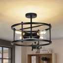 16'' Semi Flush Mount Ceiling Light 4-Light Industrial Light Fixtures Ceiling Mount Black Chandelier Light Fxiture for Kitchen Dining Room Entryway Bedroom Living Room (Dia.16"-Round)