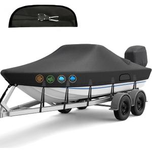 1200D Ratchet Boat Cover 20-22ft with Motor Cover,Black