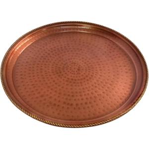 100% Pure Copper Tray with Brass Rim 14" For Serving Tea, Snacks or Wine, Hand-Hammered Brass Decor Piece for Coffee Table or Dining, Stylish Round Platter That Elevates Every Occasion