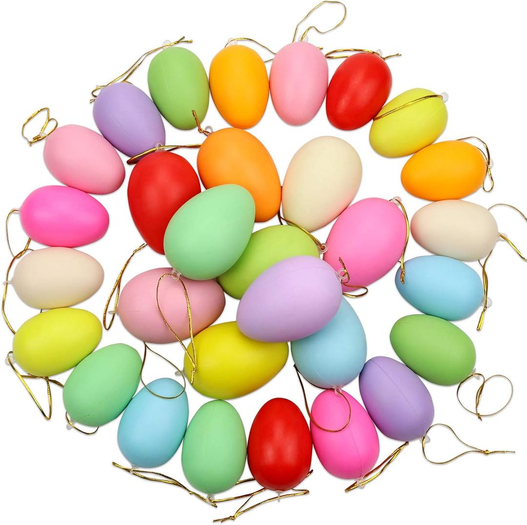 30 Pcs Easter Hanging Eggs Decorations - Colorful Plastic Easter Eggs, Decorative Easter Tree Hanging Ornaments for Home Easter Gift Party Decor