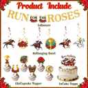 123pcs Derby Day Party Decorations Kentucky Horse Racing Tableware Set Run for the Roses Party Supplies Include Paper Plate Cup Napkin Tablecloth Banner Hanging Swirls Bolloons Topper/Serves 20