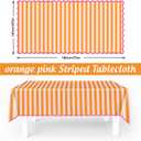 Whaline Scalloped Edge Orange Pink Striped Tablecloth Waterproof Fabric Tablecloth Rectangle Table Cover for Home Kitchen Table Decoration, 55 x 70 Inch