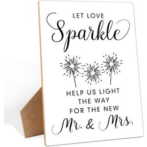 Wedding Sparklers Send Off Sign, Let Love Sparkle Tags for Bridal Shower, 8 x 11" Wooden Minimalist Table Decor, Wedding Reception Signs for Anniversary, Engagement