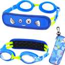 RUIGAO Kids Swim Goggles Age 2-6, Toddler Goggles No Hair Pull, UV Protection/ Anti Fog/ Padded HeadBand (1PK Kids -Blue Fish)