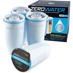 ZeroWater Official 5-Stage Water Filter for Replacement, NSF Certified to Reduce Lead, Other Heavy Metals and PFOA/PFOS, 4-Pack, White