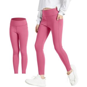 Girls Leggings with 2 Pockets Soft Stretchy Athletic Leggings for Girls Dance Workout Running Yoga Activewear (10-12 Years, Red)