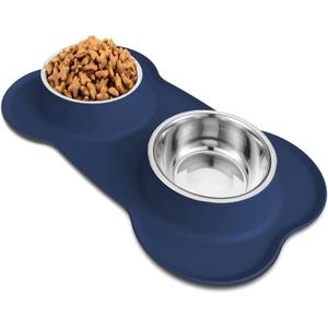 AsFrost Dog Food Bowls Stainless Steel Dog Bowls, Food Water Bowl Set with No Spill Non-Skid Silicone Mat, Dog Dish Double Pet Feeder Bowls for Small Medium Sized Large Dogs Cats Puppy, Blue (4 Cup/38 oz each)