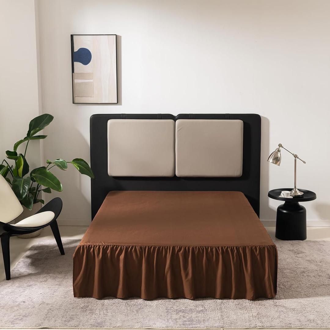 Brown Bed Skirt King Size Ruffled Bed Skirt with Split Corners, King Bed Skirt 14 Inch Drop, King Size Bed Skirt Brown for Ruffled Bed Skirt with Split Corners, Bed Skirt King Size