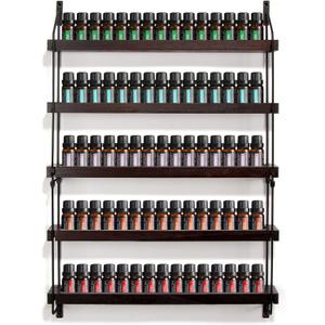 THYGIFTREE Essential Oil Storage Shelf Wall Mounted 16.9" Wooden Essential Oil Collection Display Rack Organizer 5 Tiers Holds 75 Bottles, Nail Polish Holder Paint Organizer