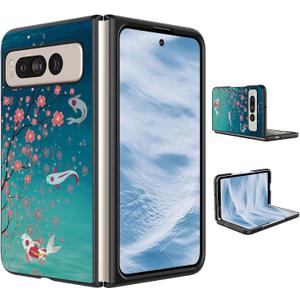 for Google Pixel Fold Case 2023 Slim Lightweight Hard PC Shook Proof Protective Phone Case Cover for Google Pixel Fold 5G - Cherry Blossom and Fish