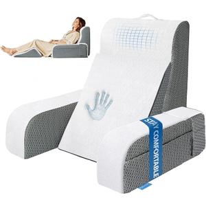 Kayfia Reading Pillow, 10 in 1 Back Pillow for Bed Sitting up with Detachable Arms Rest, Back Rest Pillow with Gel Memory Foam,for Reading/Gaming/Working in Bed or Couch 19", White (Standard)