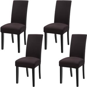 Fuloon 4 Pack Super Fit Stretch Removable Washable Short Dining Chair Protector Cover Seat Slipcover for Hotel, Dining Room, Ceremony, Banquet Wedding Party (Chocolate)