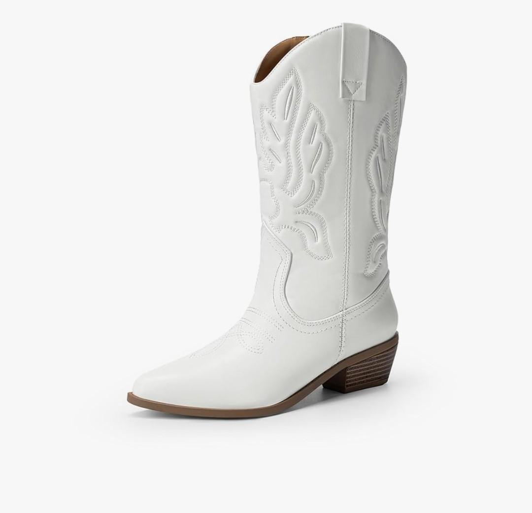 DREAM PAIRS Women's Cowboy Boots Mid Calf Cowgirl Boots Embroidery Stitched Western Boots Size 6.5