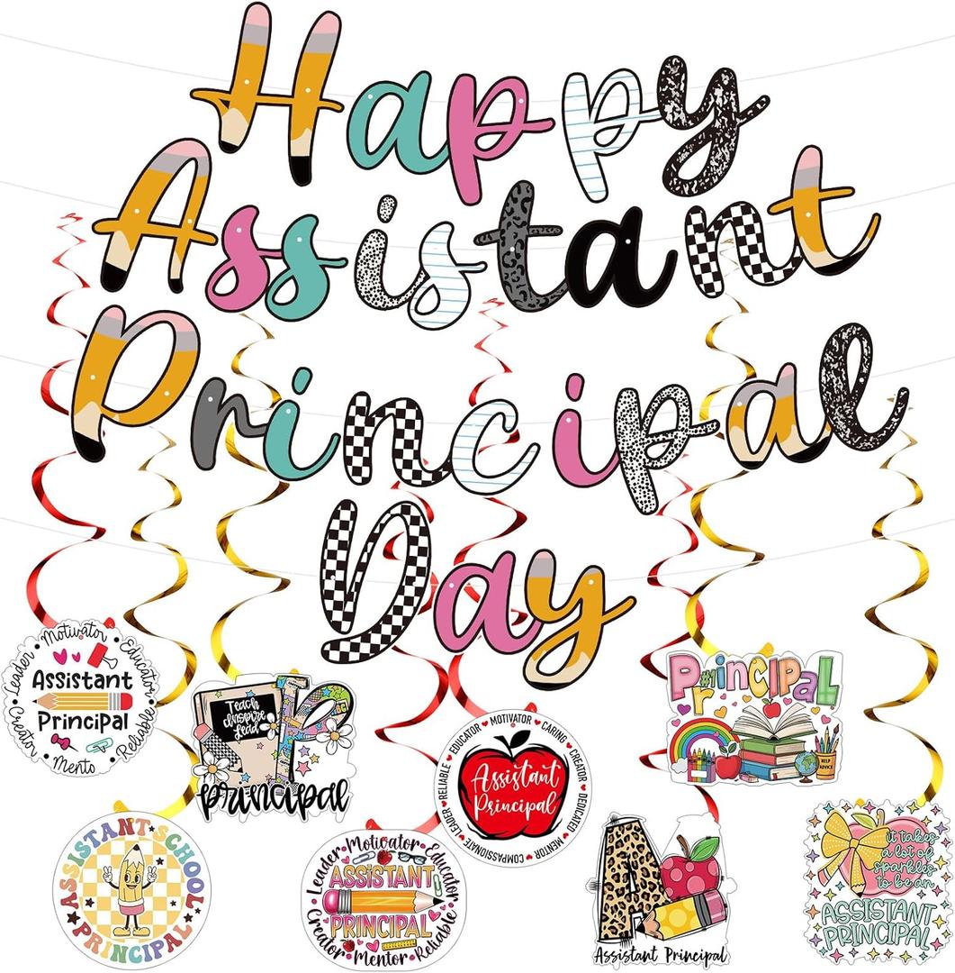 Eersida 42 Pcs Assistant Principal Week Including Banner Hanging Swirls Wall Decor Holiday Celebrating Events for Teaching Assistant Appreciation Festival Supplies