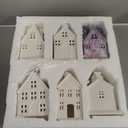 Leinuosen Set of 6 White Ceramic Christmas Village Houses Tabletop 5.1" Small Porcelain Winter Town Figurines for Farmhouse Rustic Xmas Tree Ornaments Holiday Centerpiece Mantel Shelf Decorations