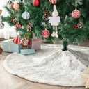 White Plush Christmas Tree Skirt 30 inches Snow White Fur Christmas Tree Skirt Mat with Sliver Sequin Snowflake Xmas Tree Skirt Base Cover for Christmas New Year Decorations (White-S, 78cm)