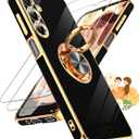 LeYi for Galaxy A16-5G Phone Case: 2 Pack Tempered Glass Screen Protector and 360 Rotatable Ring Holder Magnetic Kickstand, Plating Rose Gold Edge para Samsung A 16 5G, Black