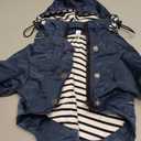 Dog Zip Up Raincoat with Reflective Buttons, Rain/Water Resistant, Adjustable Drawstring, Removable Hood, Raincoats with Legs 8lbs to 80lbs - Dark Blue - Small