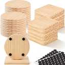 66/120 Pcs Wood Coasters for Crafts, Unfinished Pine Wood Coaster Blanks 4 Inch Round & Square with Non Slip Pads for DIY Painting, Laser Engraving, Craft Projects (66 Pcs)