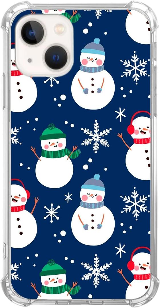 Nsydnbly Cute Winter Snowman Snowflakes Case Compatible with iPhone 13, Navy Blue Christmas Case for iPhone 13, Trendy Cool TPU Phone Case Cover
